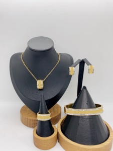 Moda oro Chunky catena collana bracciale anello orecchini gioielli Set per <span class=keywords><strong>donna</strong></span> - Product Image 3