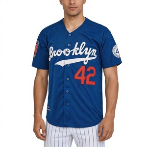 Maillot de baseball Brooklyn pour homme, manches courtes, polyester, col en V, fermeture boutonnée, numéro 42 imprimé sur le devant, design avec nom de l'équipe - Product Image 4