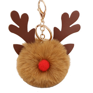 Porte-clés en fausse fourrure de renard doux et moelleux Porte-clés en peluche avec <span class=keywords><strong>pompon</strong></span> de cerf de Noël Porte-clés à breloques pour sac à main Décoration de Noël - Product Image 5