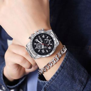 Relojes CRRJU 2297 para hombre, esfera grande, resistentes al agua, de acero inoxidable, con manecillas luminosas, fecha, cronógrafo deportivo, reloj masculino. - Product Image 6