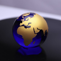Globe Terrestre Décoratif Rond en Verre Bleu, Mappemonde en Cristal