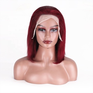 Peluca de Cabello Remy Monofilamento Corto Realista Gold Bell Bobo con Encaje Transparente HD Grado 12A Brasileño Rojo <span class=keywords><strong>Vino</strong></span> - Product Image 4