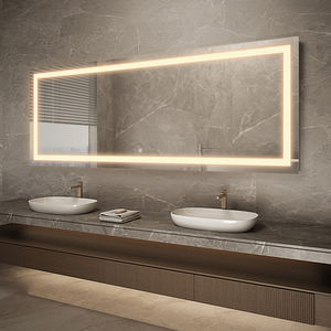 Gran espejo de baño LED rectangular moderno con grabado interno y control táctil - Product Image 1