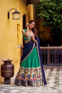 Nouveau lancement en ligne pour femmes poly chanderi avec kalamkari imprimé avec zari tissage travail style sud lehenga choli - Product Image 3