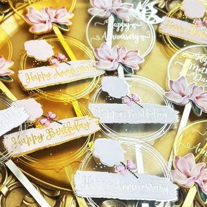 Decorazioni per Torte di <span class=keywords><strong>Compleanno</strong></span>, Topper in Acrilico Dorato a Forma di Fiore per Cupcake e Torte, per Anniversari e Feste di <span class=keywords><strong>Compleanno</strong></span> - Product Image 4