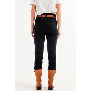 Jean droit taille haute en papier extensible noir - Product Image 6