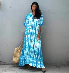 2023 Bohemian Striped Print Women Beach Dress costume da bagno Cover Up tunica estiva per donna Beachwear Robe de plage Kaftan