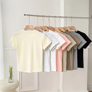 Custom Summer Heavy <b>Weight</b> <b>Blank</b> Cotton Slim Fit Women's T-shirts O-neck Casual Wholesale - Product Image 1