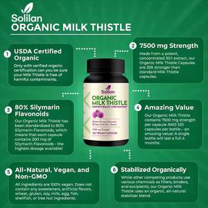 Cápsulas de Extracto de Cardo Mariano Orgánico, Suplemento Vegano Desintoxicante y Limpiador para la Salud del Hígado, Antioxidante Natural, Marca Privada OEM - Product Image 6