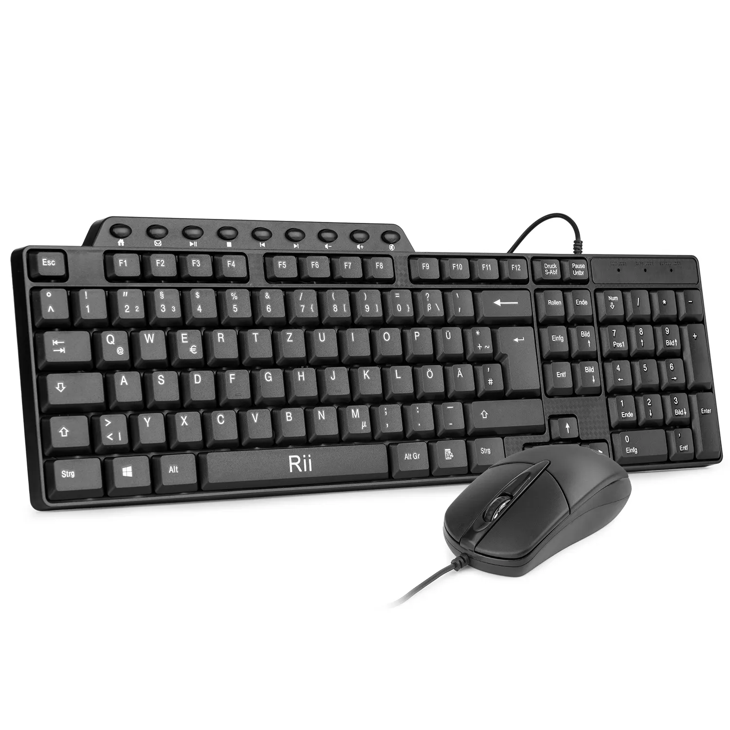 Basic Keyboard and Mouse Rii RK203 Ultra Full Size Slim USB Basic Wired Mouse and Keyboard Combo Set With Number Pad for Compute