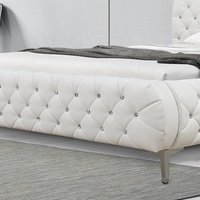 Willsoon Nouveau Magasin Moderne Élégant Lit Queen Size Cristal Diamant Tête de lit haute Blanc PU Cuir Doux Cadre en bois pour la maison