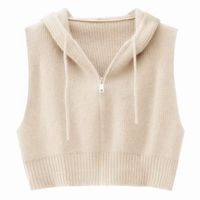 Cardigan en tricot acrylique zippé décontracté pour femme, séchage rapide, polyvalent, avec capuche et logo frontal, style robe fine, vente en gros