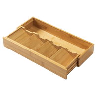 Boîte de rangement pour couverts en bambou extensible et personnalisable, 5 compartiments, plateau à couverts en bois naturel, boîte de rangement pour tiroir de cuisine, avec