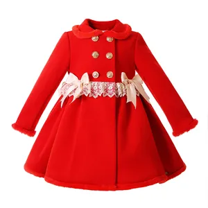 Toptan Pettigirl 2024 yeni noel yürüyor kış kırmızı kürk ceket çocuklar kızlar için dış giyim giyim yaş 2 3 4 5 6 8 10 12Y