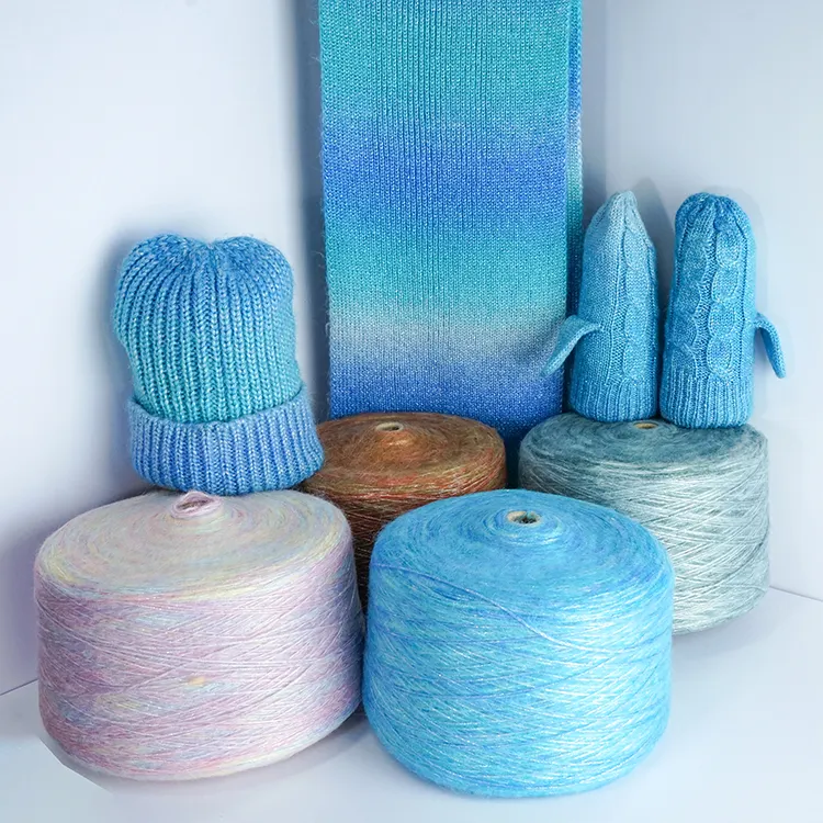 Fluzzy yarn No shedding 35%Metallic 27%Acrylic 20%Polyester 10%Nylon 8%Wool blended fancy yarn for knitting camo air yarn