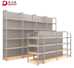 Estante de exhibición de <span class=keywords><strong>metal</strong></span> ligero de madera de gran oferta para estantes montados en la pared de tiendas de comestibles y supermercados - Product Image 1