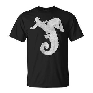 Cowboy Riding Ocean Seahorse T-shirt déchiré noir pour adulte unisexe - Product Image 1