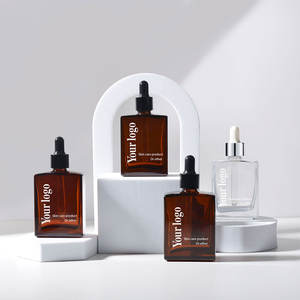 Toptan kare uçucu yağ <span class=keywords><strong>Serum</strong></span> şişeleri 15ml 30ml 50ml 100ml Amber şeffaf cam damlalık şişe ile ambalaj kutusu - Product Image 3