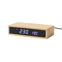Chargeur sans fil en bambou avec réveil numérique, horloge de bureau à affichage LED avec température, fonction snooze pour chambre à coucher et bureau