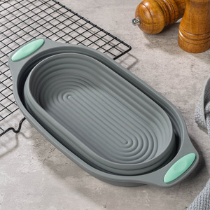 Elegante Cestello Ovale Pieghevole in Silicone <span class=keywords><strong>Grigio</strong></span> per Lievitazione Pane, Banneton per Fermentazione con Impugnatura Comoda - Product Image 1