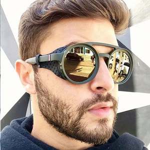 Gafas de Sol Redondas Steampunk de Cuero Retro con Protección Lateral y Logotipo Personalizado, Modelo 2021, Protección UV400 para Hombre - Product Image 2