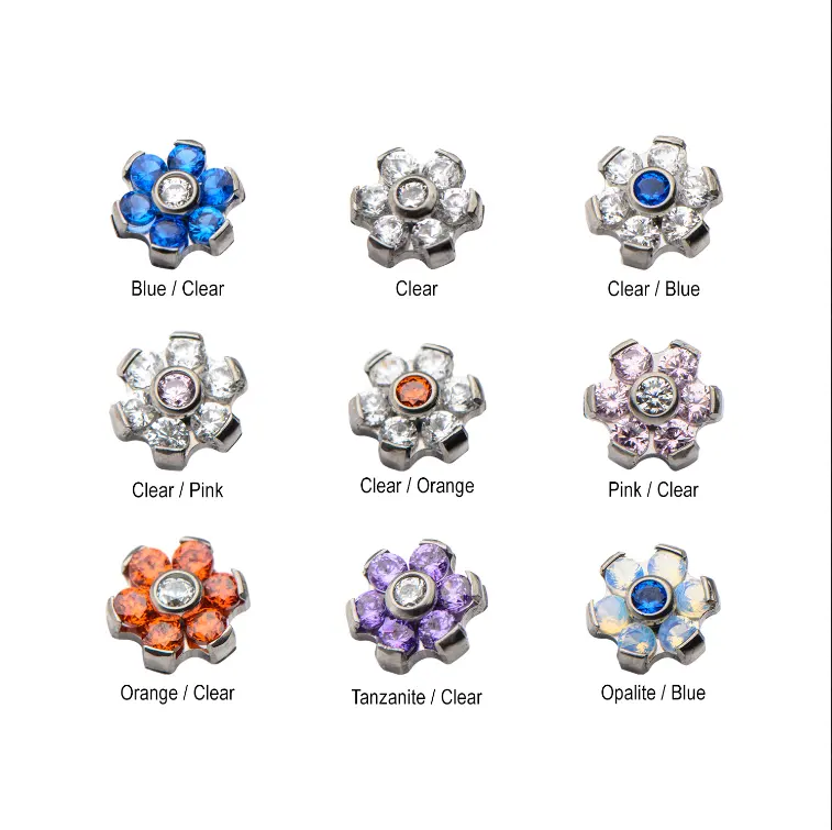 Giometal anting-anting tindik Titanium logam abadi, anting-anting tindik bunga CZ dan ujung Opal dalam berulir Perhiasan Tubuh