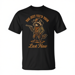 Camiseta Outlaw Cowboy Raccoon con diseño gráfico You Just Yee'd Your Last Haw, ajuste unisex - Product Image 2