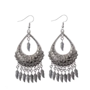 Indian Jhumka Earrings Feather Tassel Pendants Vintage Silver Plated Jewelry Bollywood For Women