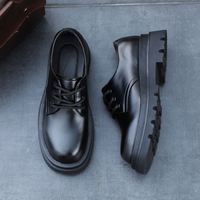 Mocassins pour hommes en cuir véritable, à enfiler, bout carré, minimalistes, à semelle épaisse, rehaussants, noirs, pour le travail et décontractés