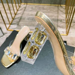 Unique Sandales Femmes Comfortable PVC Sexy Rhinestone Transparent <b>Block</b> Women Heels - Product Image 3