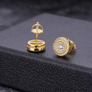 S925 argent Hiphop <span class=keywords><strong>oreille</strong></span> <span class=keywords><strong>Piercing</strong></span> rond plein <span class=keywords><strong>diamant</strong></span> Zircon or Rose hommes unique à la mode Hip Hop boucles d'oreilles - Product Image 2