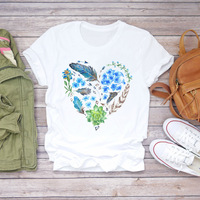 T-shirt d'été de bonne qualité avec logo Cactus Heart Graphic t Shirts Print O Neck White Short Sleeve Top T-shirts pour femmes