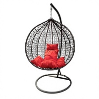 Fauteuil suspendu œuf personnalisé en rotin PE noir avec support, pour jardin et terrasse