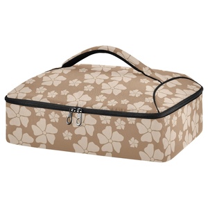 Hawaiian Print Brown Hau Flower Portable Insulated Casserole Dish Carrier Custom Design Thermal Cooler Bag for Potluck Parties - Product Image 1