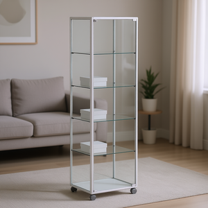 Vitrina con Marco de Aluminio 51x37x180cm, Gabinete de Exhibición de Vidrio Blanco con Estantes Ajustables y Puerta con Cerradura - Product Image 3