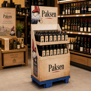 Exhibidor de Piso de Cartón Corrugado para Botellas de Vino, Licores y Bebidas - Product Image 1