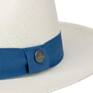 Chapeau Panama blanc unisexe avec bande de ruban bleu, chapeau Fedora en paille, accessoire d'été pour la plage - Product Image 3