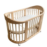 Ensemble de meubles de nurserie vernis NZMAN, convertible 3-en-1, lit bébé ovale en bois sans BPA, berceau avec roulettes