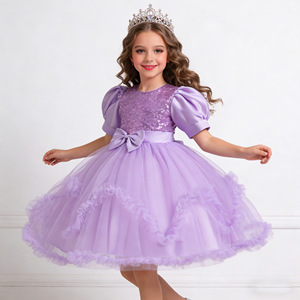 Vestido de Princesa para Niñas, Manga Corta, Falda de Tul con Lentejuelas y Lazo, Lavable, para Anfitrionas, Actuaciones de Piano, Navidad - Product Image 3