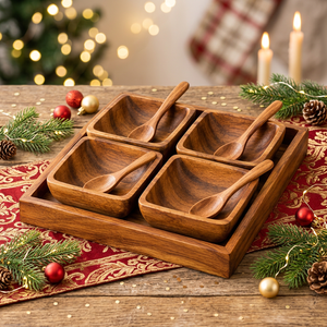 Juego de Tazones Cuadrados Ligeros de Madera de Acacia, Bandeja y Cucharas, 4 Piezas, Diseño Moderno Ecológico, Utensilios de Cocina Premium Personalizados - Product Image 5