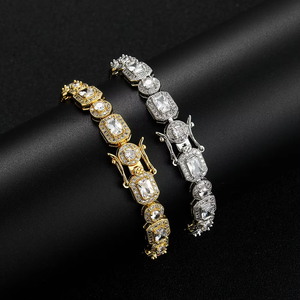 Rectangle Square Mix and <b>Match</b> Tennis <b>Bracelet</b>, Copper Inlaid Zirconium Hip-hop Splicing <b>Bracelet</b>. Tanjing Fashion - Product Image 1