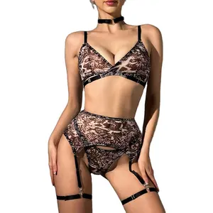 Factory outlet 2024 wholesale price sexy women lingerie lot Leopard lenceria femenina ropa interior con transparencia de mujer