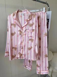 <span class=keywords><strong>Rose</strong></span> petit ours pyjama <span class=keywords><strong>ensemble</strong></span> glace soie soie visage femmes été brodé haut pantalon maison vêtements - Product Image 4