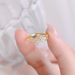 OEM Anillos Plata De Ley 925 oro <span class=keywords><strong>argento</strong></span> Sterling <span class=keywords><strong>2</strong></span> strati anelli a forma di stelle di diamanti per ragazze - Product Image 4