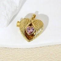 Pendentif en cuivre laiton en forme de cœur ailé ACME, plaqué or, incrustation de pierres précieuses colorées, bijoux fantaisie, charme pour collier, bracelet, accessoire