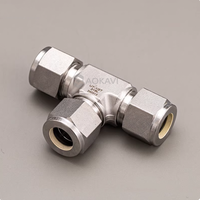 Raccord en T à compression NPT à double ferrule en acier inoxydable forgé SS316, à 3 voies, à branches égales, personnalisable pour tuyauterie hydraulique