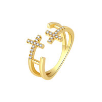 Europe et Amérique, Bague ouverte en argent pur S925, double couche, motif croix ajourée, style coréen