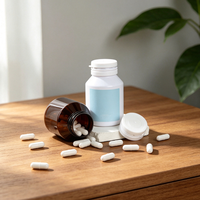 Flacon en PET blanc ambré avec bouchon à clapet, pot en plastique vide pour emballage de capsules, comprimés, vitamines et suppléments