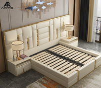 Cadre de lit king-size de luxe italien Mobilier de chambre à coucher moderne avec cuir souple convertible Design dernier cri