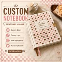 Diario de Café Personalizado LABON, Tapa Dura con Diseño a Cuadros Crema, Etiqueta Impresa, Marcapáginas con Cinta, Clip para Taza de Café, OEM ODM